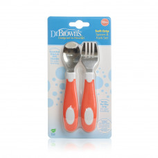 Dr Browns Soft Grip Spoon and Fork Set Coral