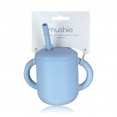 Mushie Silicone Training Cup Straw Powder Blue