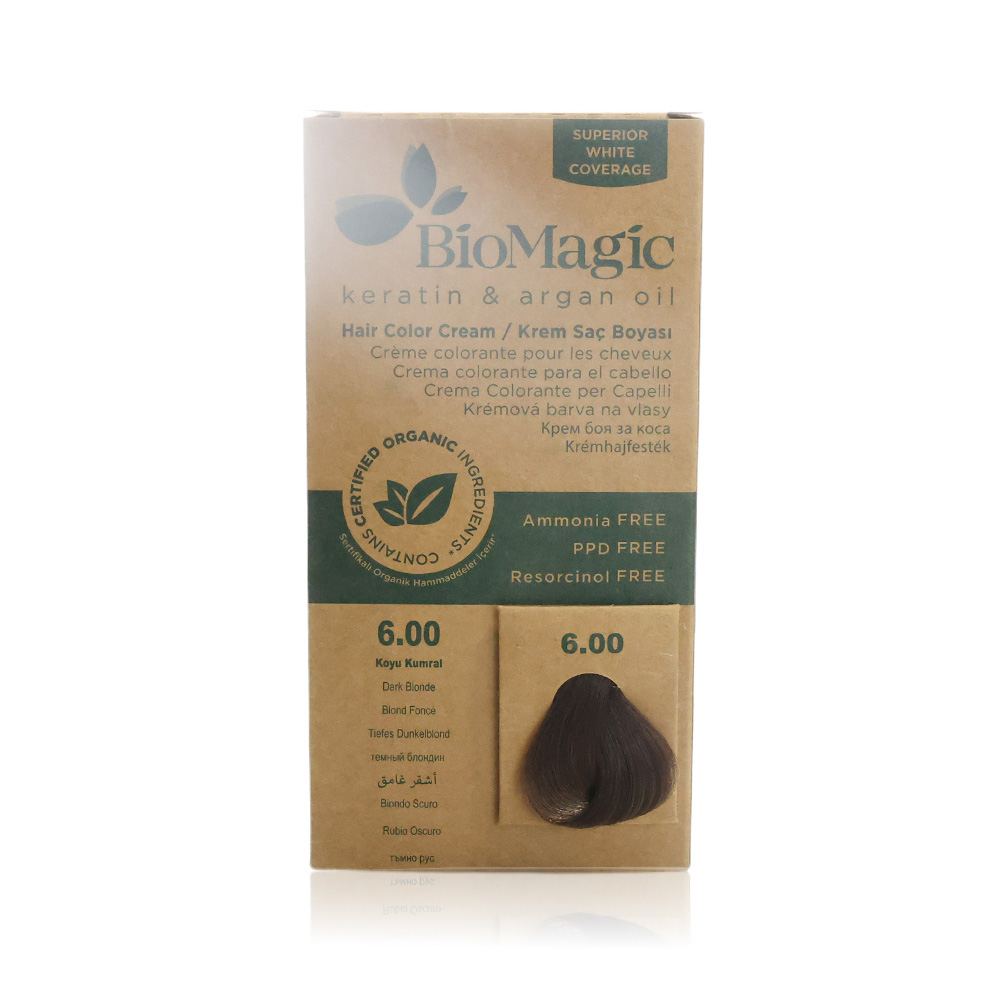 BioMagic Organic Hair Color Cream with Keratin & Argan Oil Dark Blonde 6.00, 1 Pack