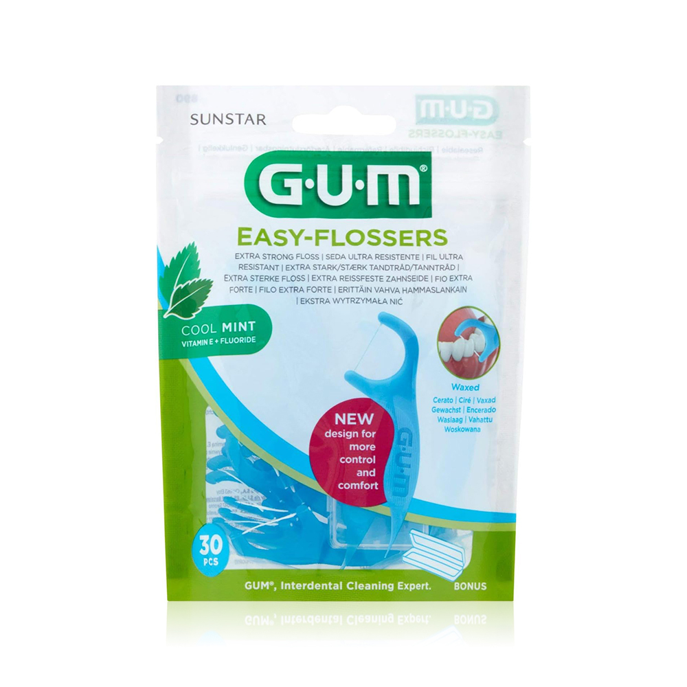 GUM Easy Flossers Cool Mint Flavor with Vitamin E & Fluoride, 30 Pieces