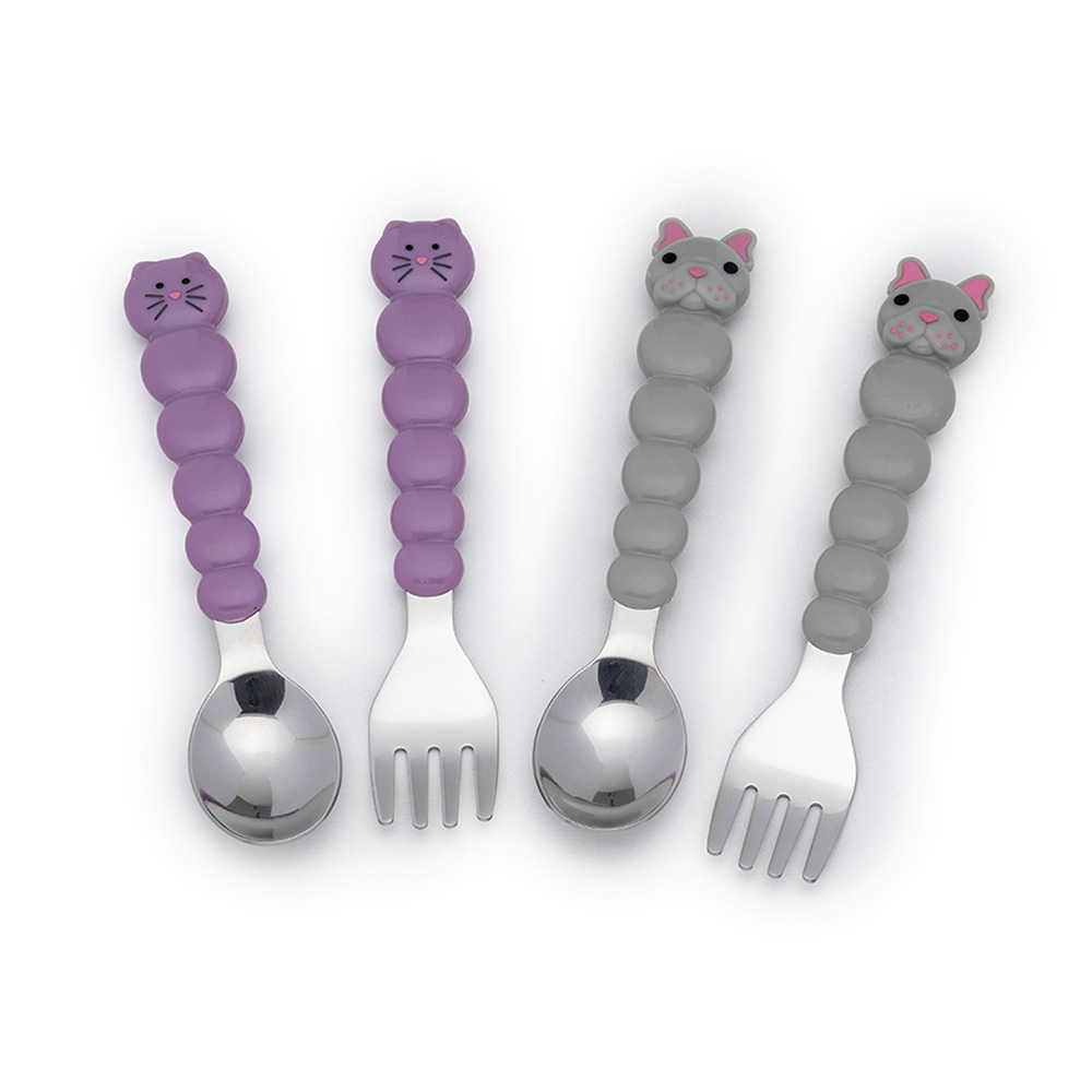 Melii Spoon Fork Set Purple Cat Grey Bulldog