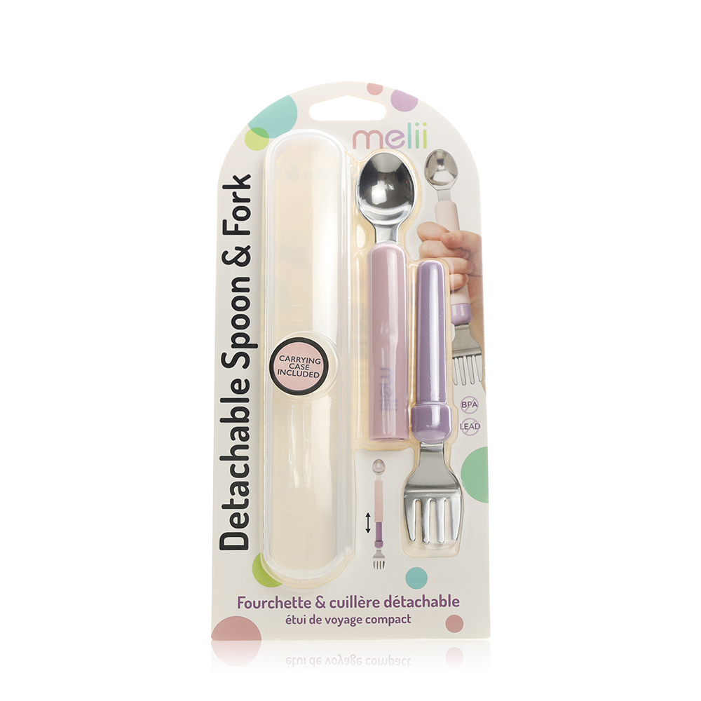 Melii Detachable Spoon and Fork with Case Pink-Purple
