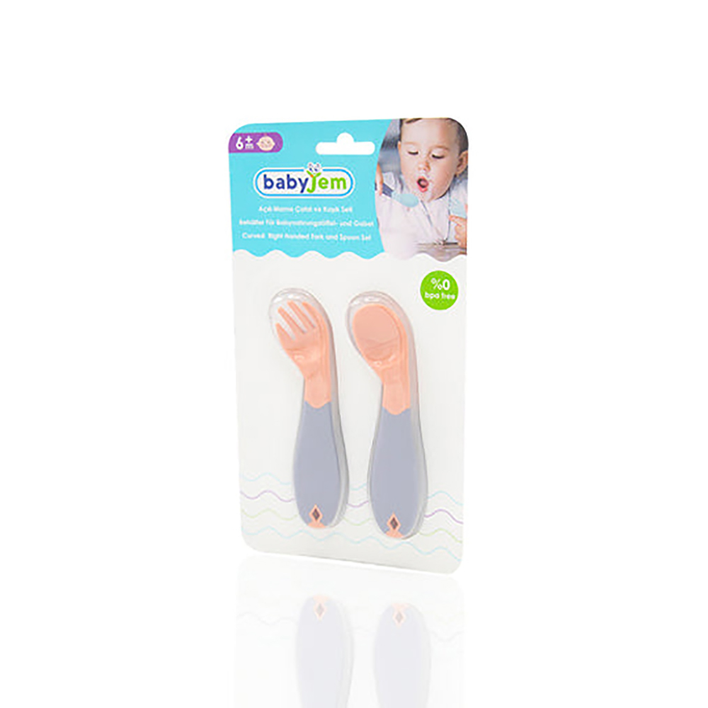 Babyjem Plastic Angled Fork and Spoon Set 12 M+ Rose