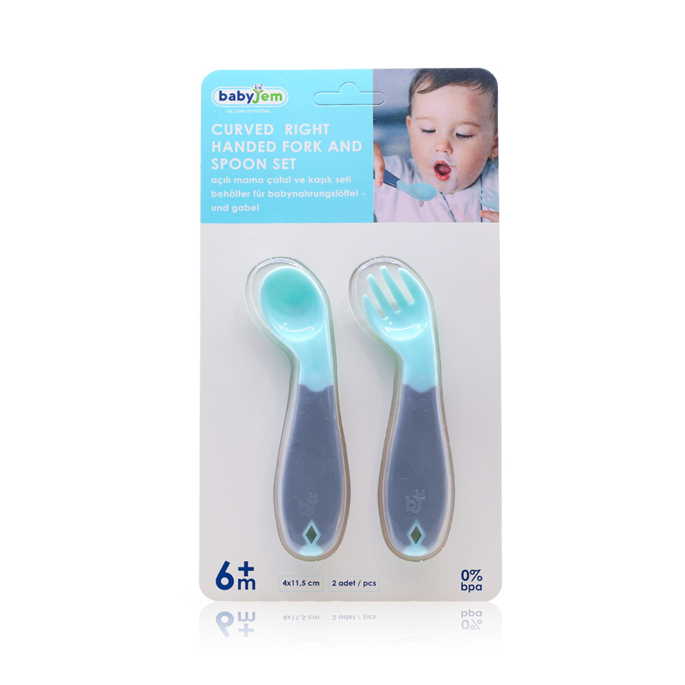 Babyjem Plastic Angled Fork and Spoon Set 12 M+ Green