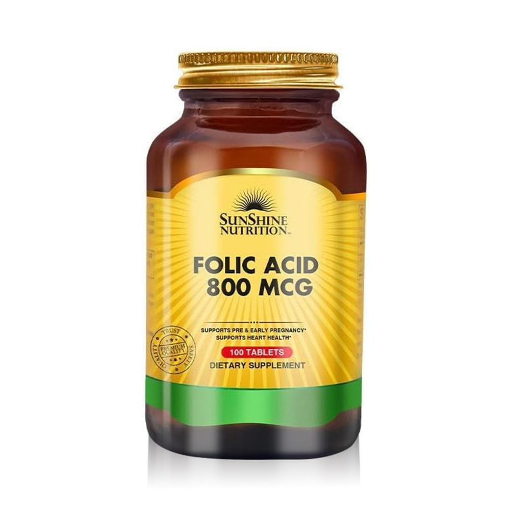 Sunshine Nutrition Folic Acid 800Mcg Tablets, 100 Pieces