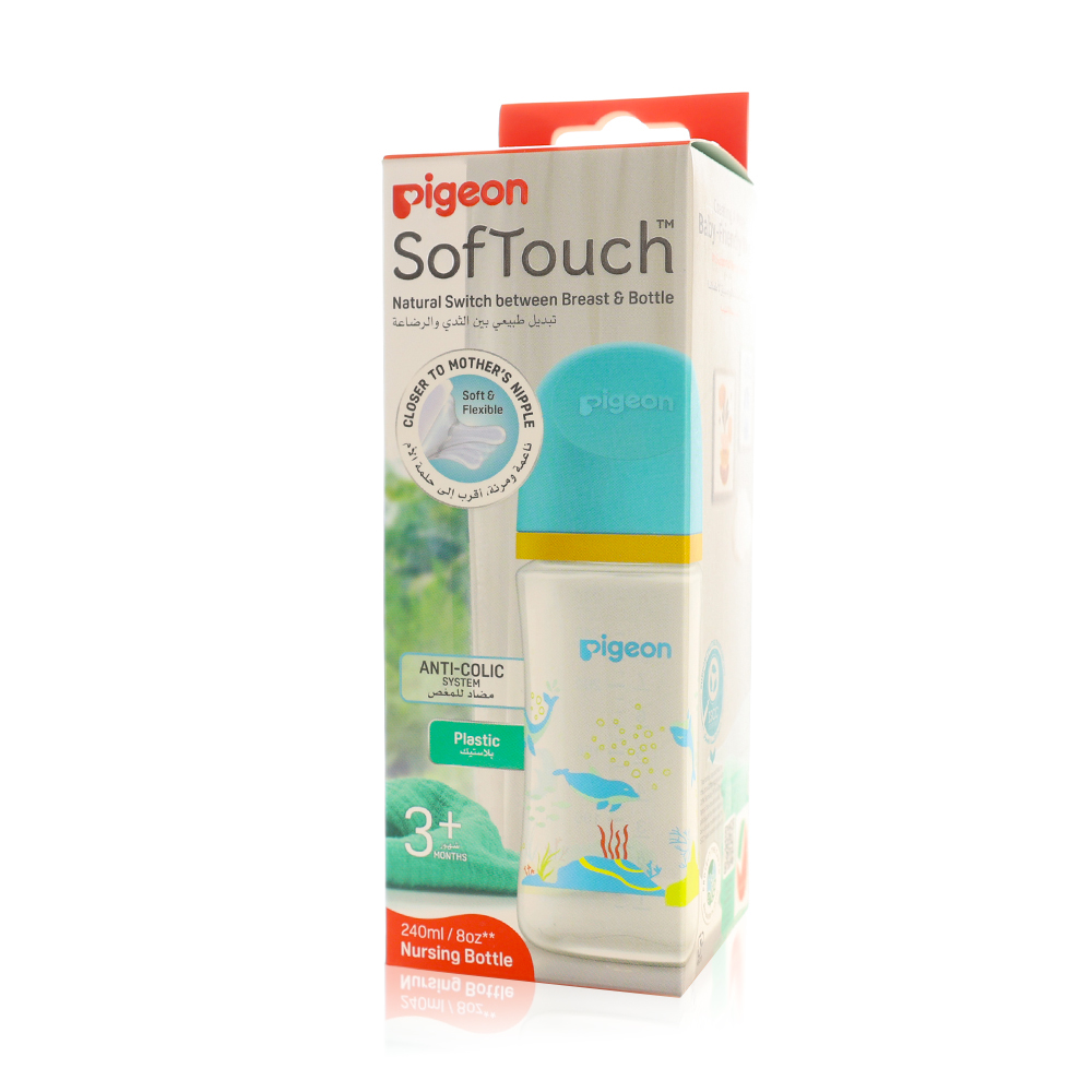 Pigeon softtouch wide neck decorated plastic nursing bottle (dolphin design) +3 m 240 ml
