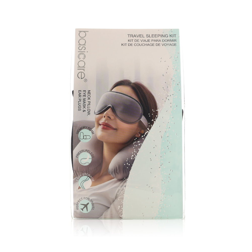 Basicare Travel Kit Eye Mask, Ear Plugs and Neck Pillow