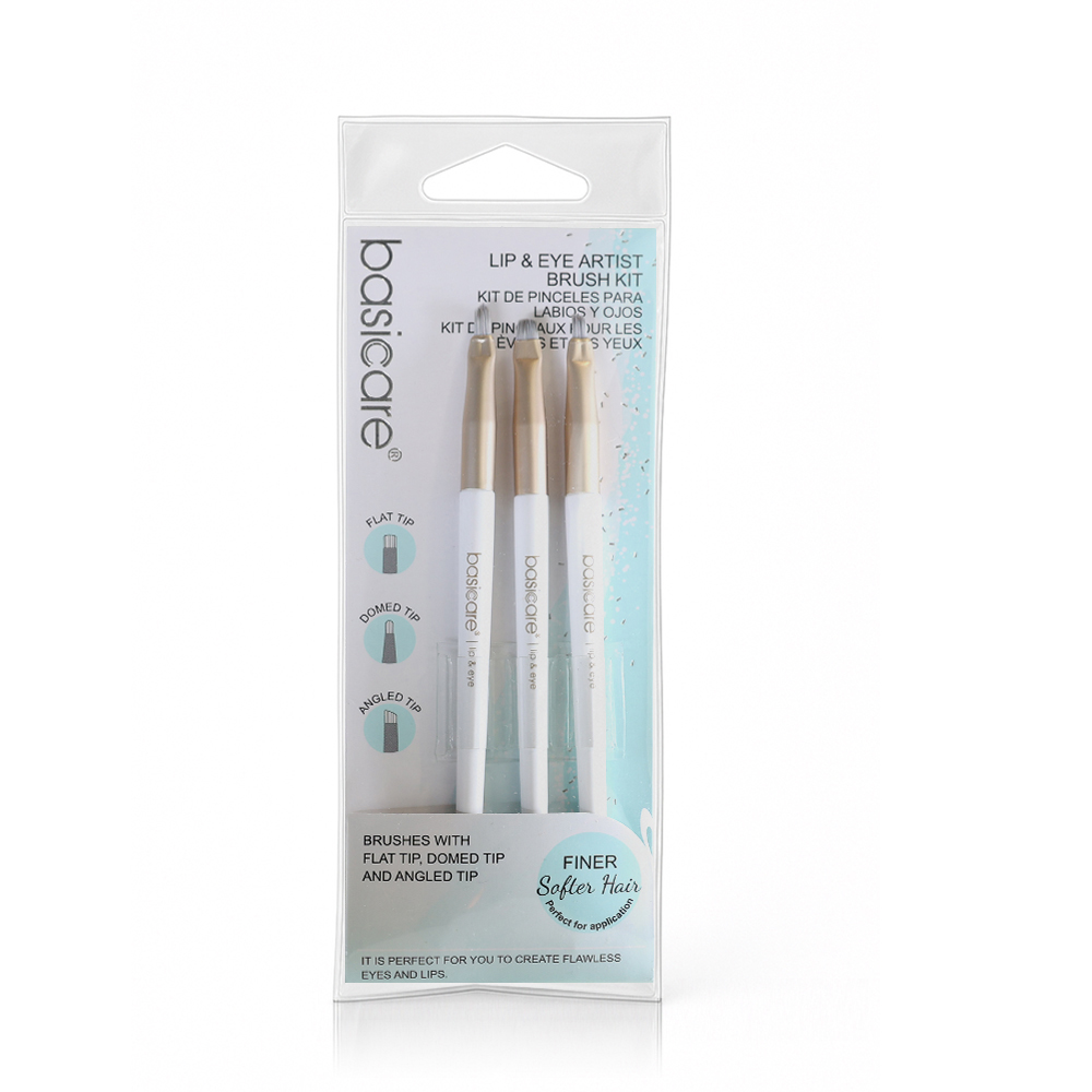 Basicare Lip and Eye Artist Brush Kit 3 Pieces