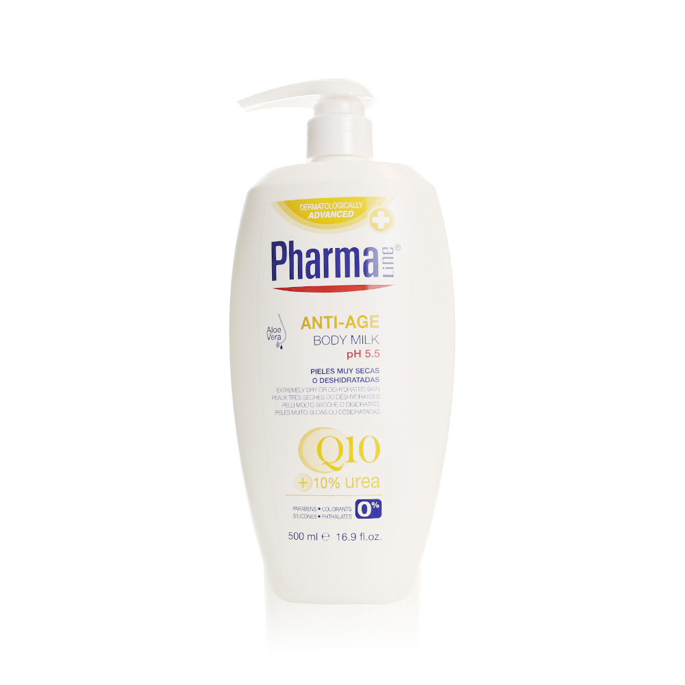 Pharmaline Anti-Aging Body Milk with CoQ10, Urea & Aloe Vera for Dry & Dehydrated Skin - paraben free, silicone free, colorant free 500 ml