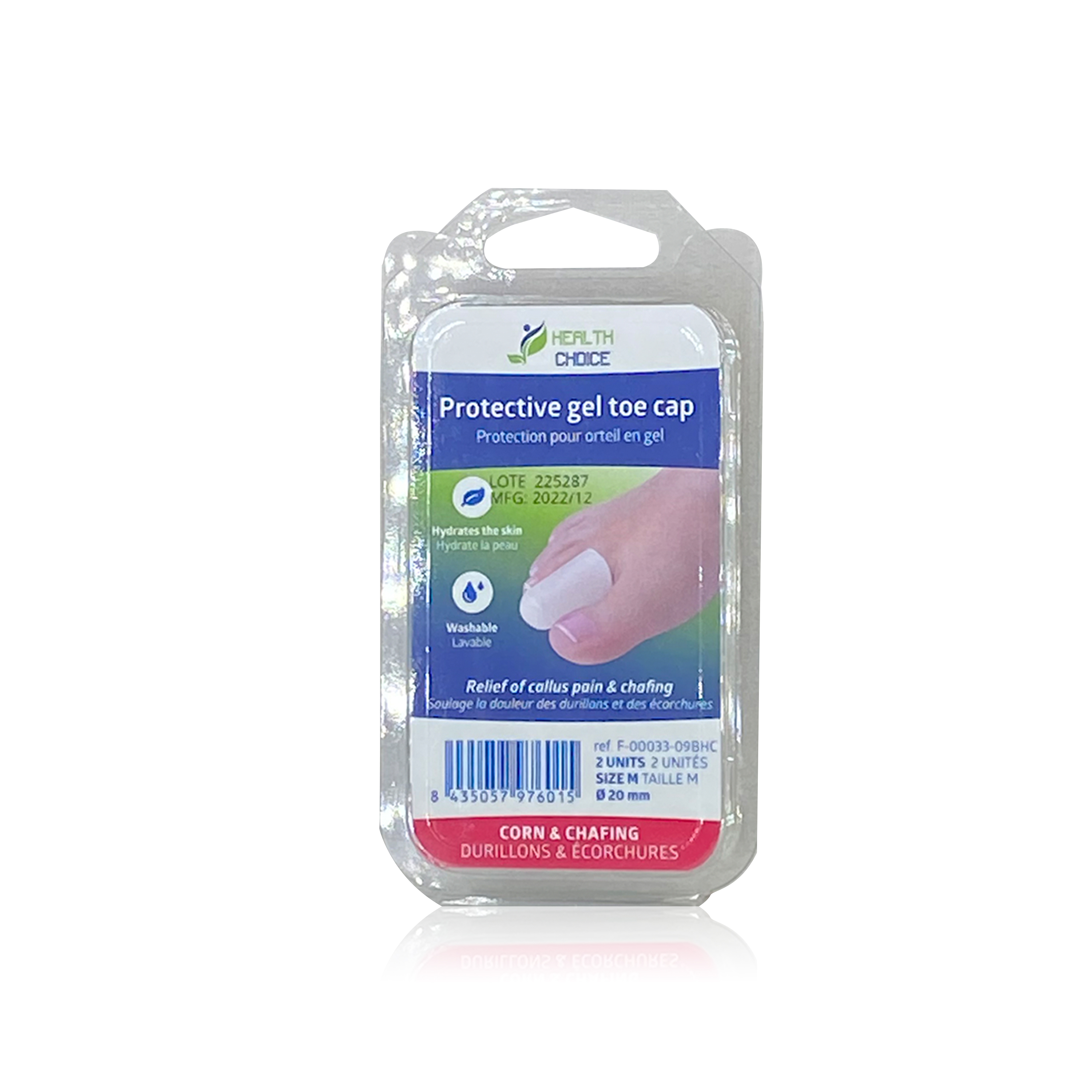 Health Choice Medium 20mm Gel Toe Caps for Callus Pain & Chafing, 2 Pieces