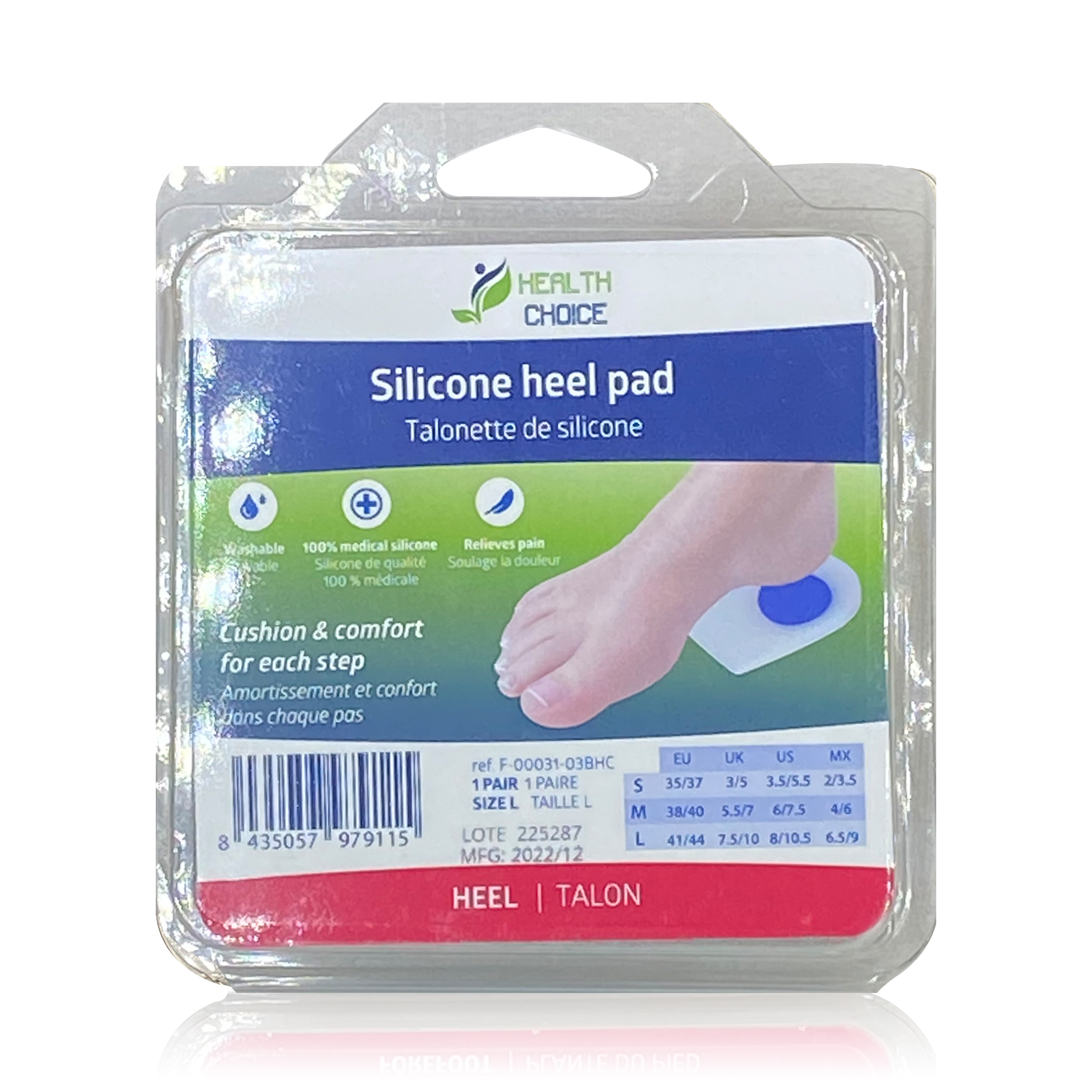 Health Care Large Silicone Heel Pads (EU 41-44), 1 Pair